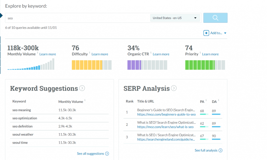 keyword explorer free seo tools